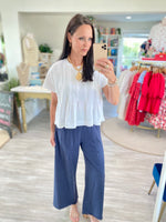 Cotton Knit Pleated Front Short Sleeve Top