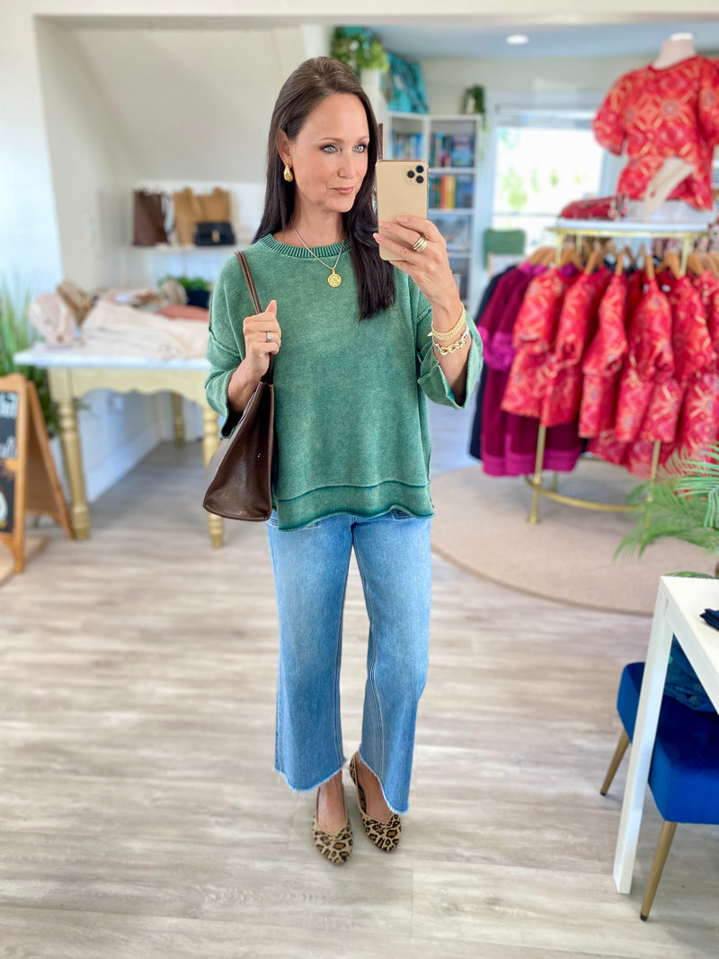 Washed 3/4 Sleeve Boxy Sweater
