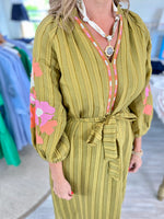 THML Embroidered Puff Sleeve Stripe Dress