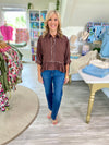 Animal Trim Button Down Peplum Top