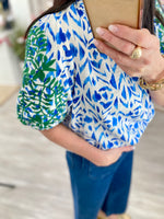 Embroidered Puff Sleeve Print Top