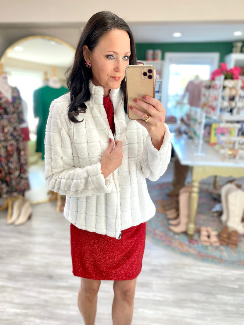 Square Pattern Faux Fur Jacket