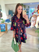 Botanical Floral Collared Shift Dress