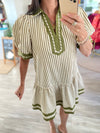Textured Stripe Short Puff Sleeve Mini Dress