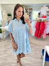 Textured Material Side Pockets Button Down Dress
