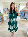 Border Print V Neck Midi Dress