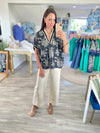 Floral Print Dolman Sleeve V Neck Top
