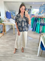 Floral Print Dolman Sleeve V Neck Top