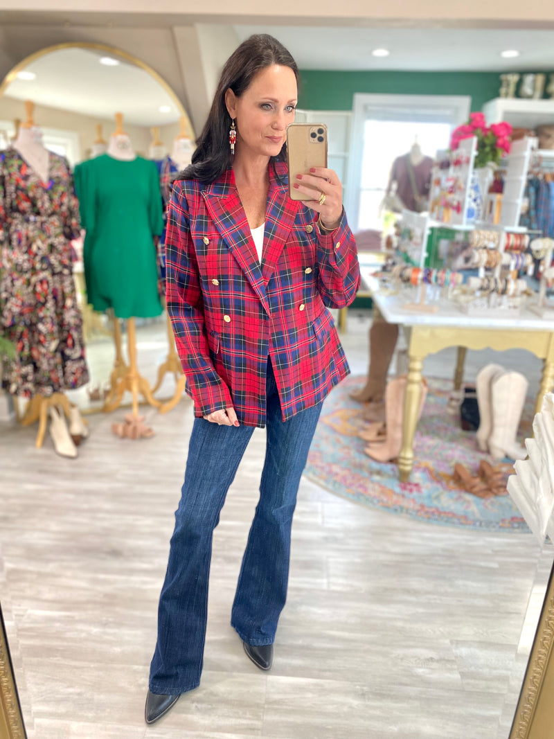 Plaid Gold Button Blazer
