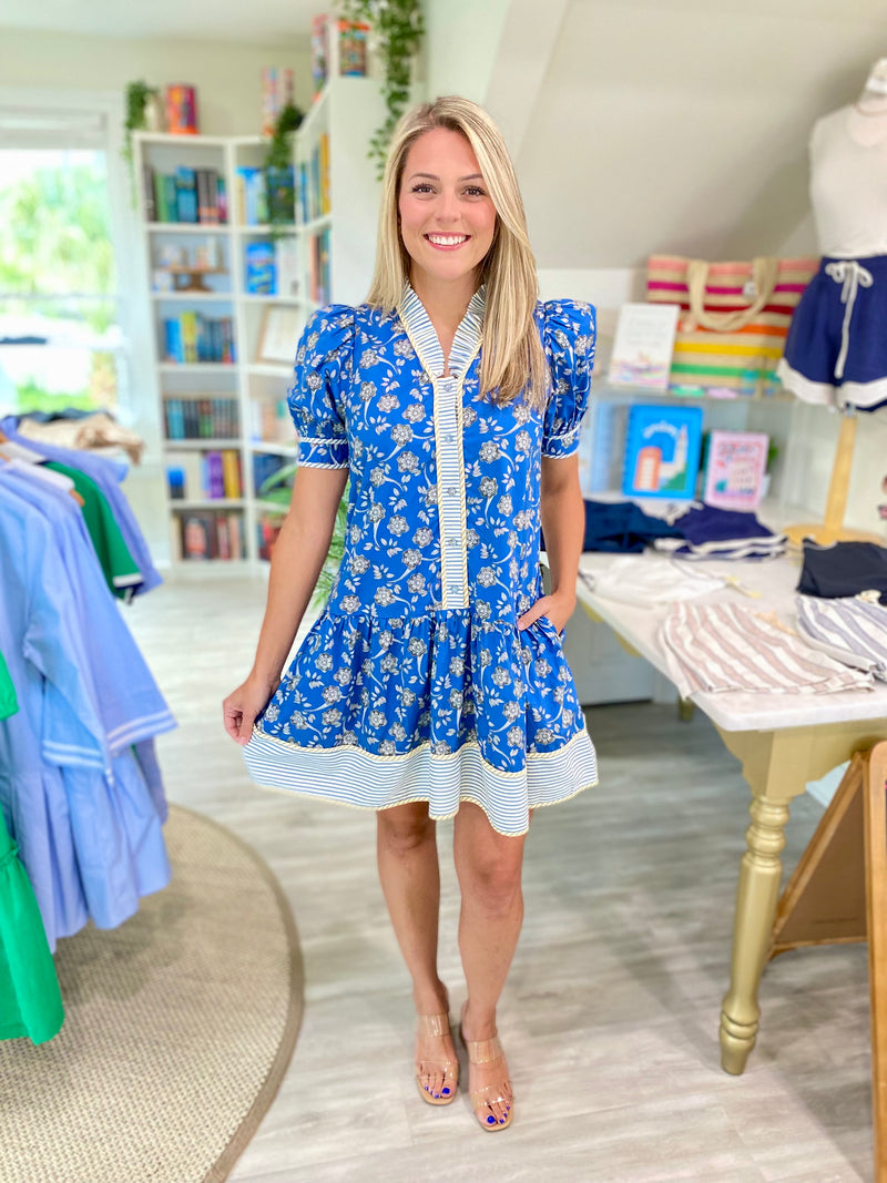 Floral And Contrast Stripe Mini Dress
