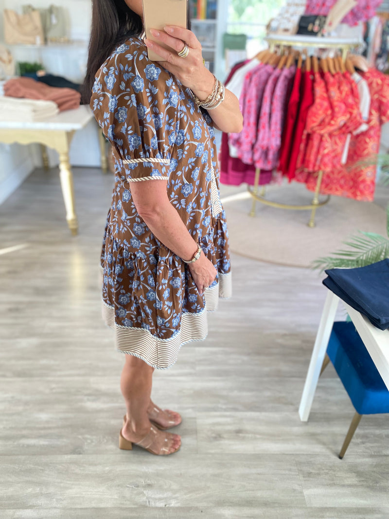 Floral And Contrast Stripe Mini Dress