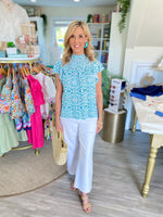 Floral Print Smocked Neck Ruffle Sleeve Top