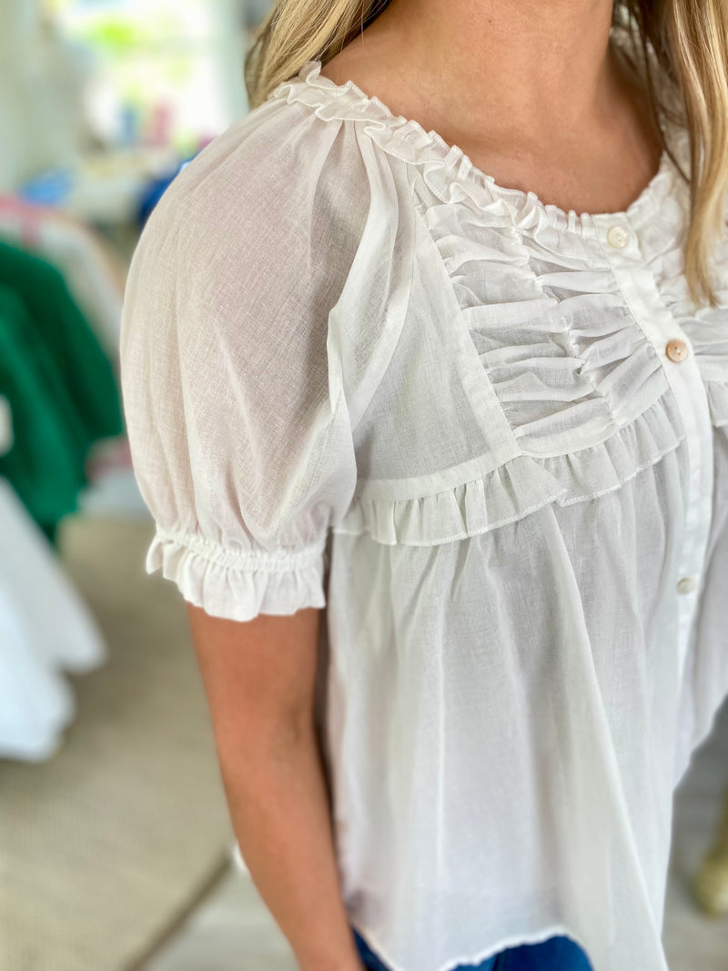 Cotton Round Neck Button Down Top