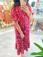 Mixed Print Button Down Midi Dress