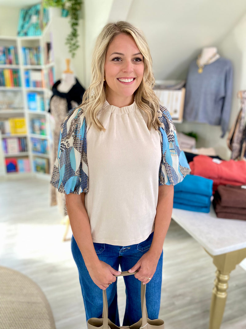 Chenille Mixed Media Sleeve Top