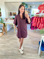 3/4 Lantern Sleeve Zipper Front Mini Dress