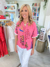 THML Stamp Floral Print Button Front Top