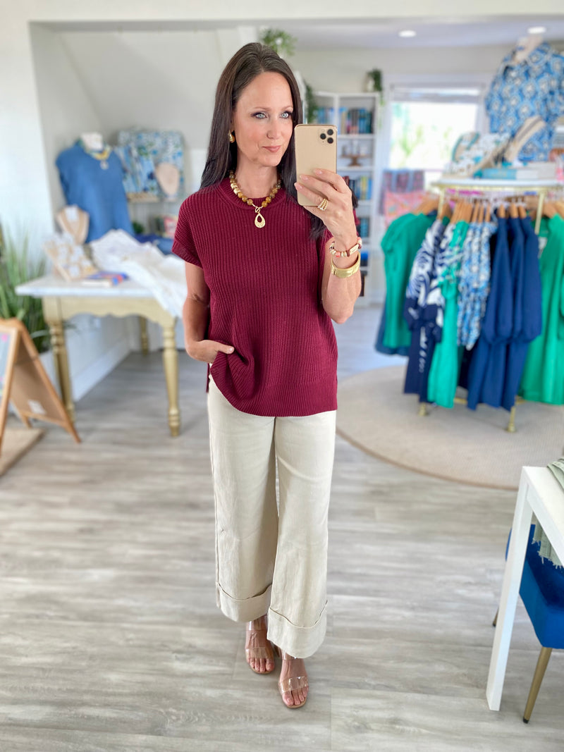 Short Sleeve Crew Neck Sweater