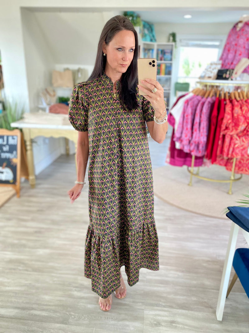 Floral Print Ruffle Hem Midi Dress