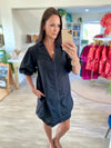 3/4 Lantern Sleeve Zipper Front Mini Dress