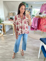 Floral Print Dolman Sleeve V Neck Top