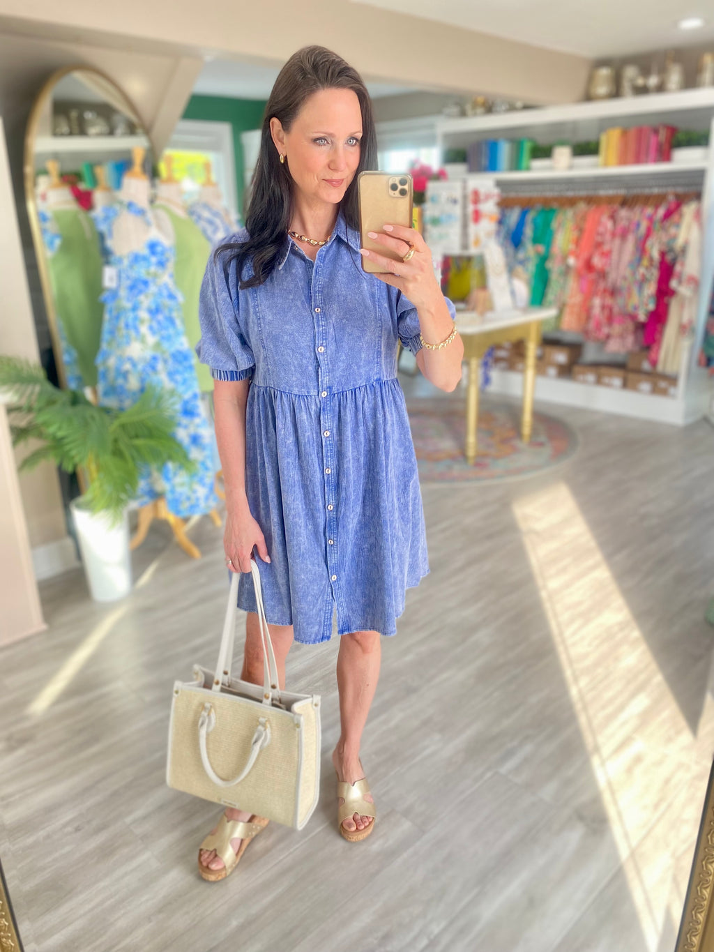 Mineral Wash Collared Button Down Dress