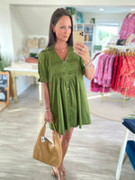 Short Smocked Sleeve Pintuck Mini Dress