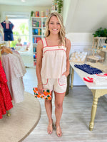Scalloped Top Stitch Square Neck Short Set