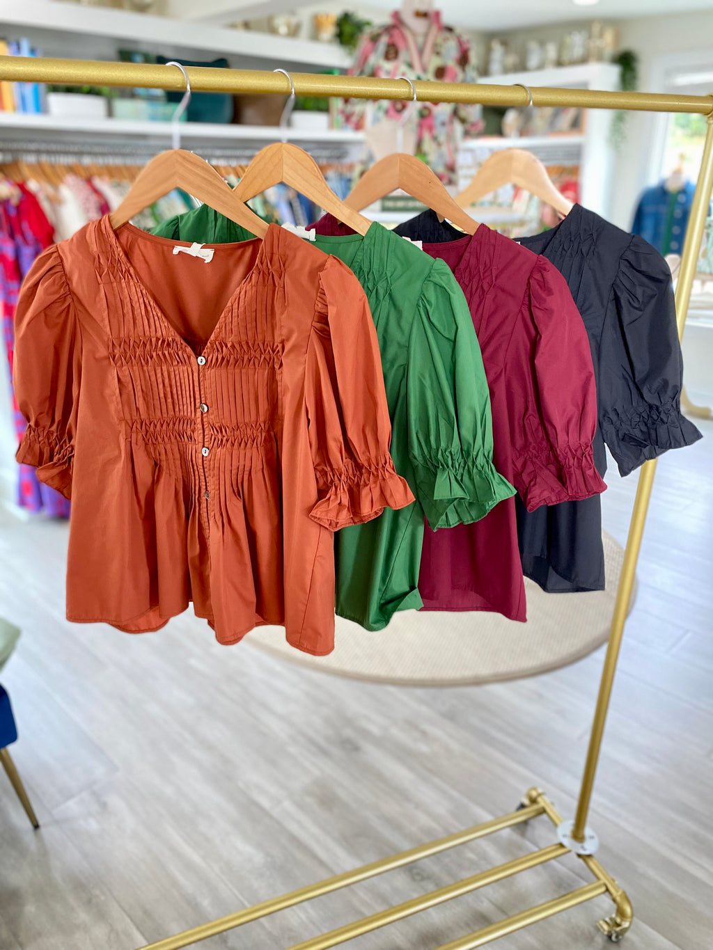 Smocked Bust V Neck Top