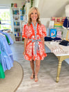 THML Mixed Print Puff Sleeve Tie Waist Mini Dress