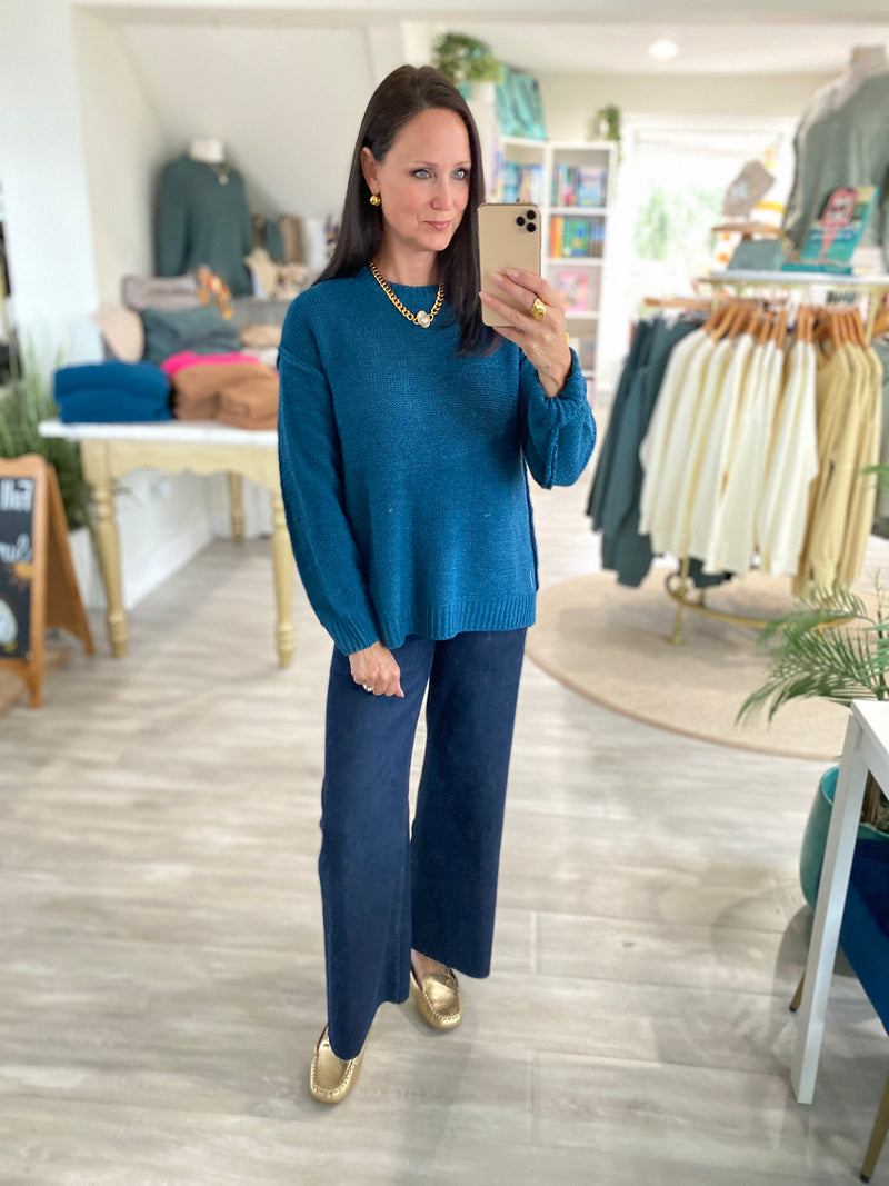 Exposed Seam Round Neck Sweater