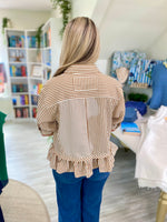 Stripe 3/4 Sleeve Ruffle Hem Top