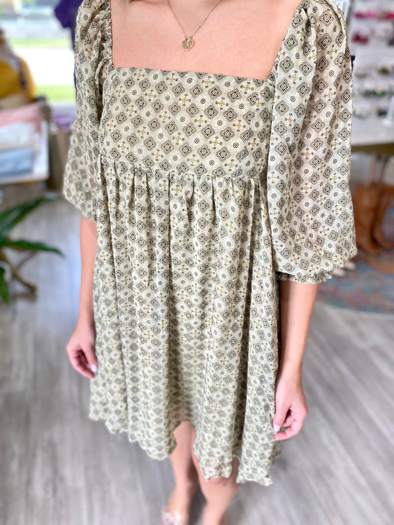 Geometric Print Babydoll Dress