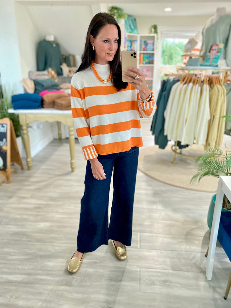 Mixed Stripe Mock Neck Long Sleeve Sweater