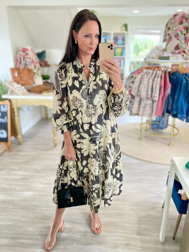 Floral Print Tiered Long Sleeve Mini Dress