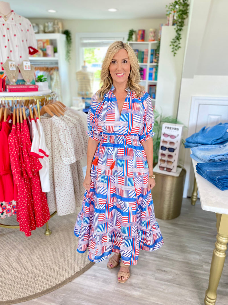THML Mixed Stripe Front Tie Midi Dress