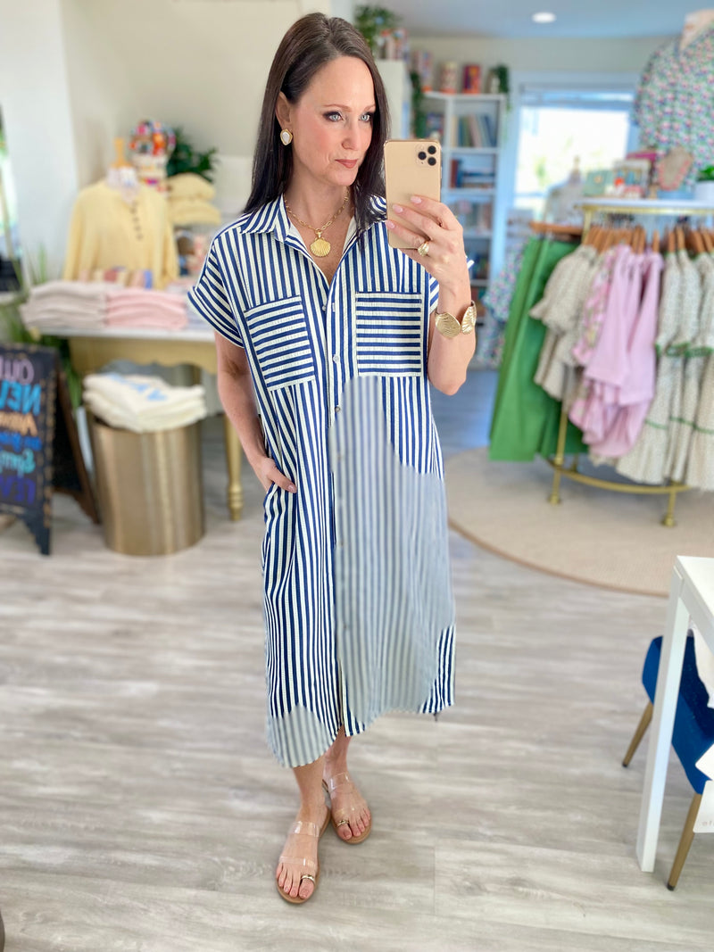 Stripe Midi Length Shirt Dress