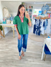 Contrast Stripe  Band Puff Sleeve Top