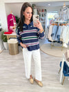 Mixed Stripe Collared V Neck Sweater