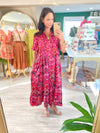 Mixed Print Button Down Midi Dress