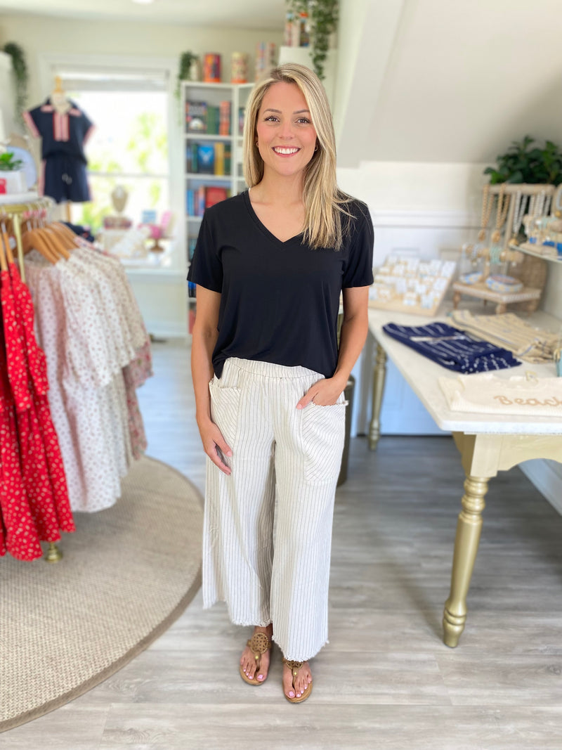 Linen Blend Vertical Stripe Pants
