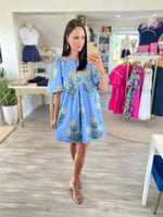 Floral Print Stripe Trim Mini Dress