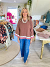 Linen Blend Scalloped Hem Color Block Top