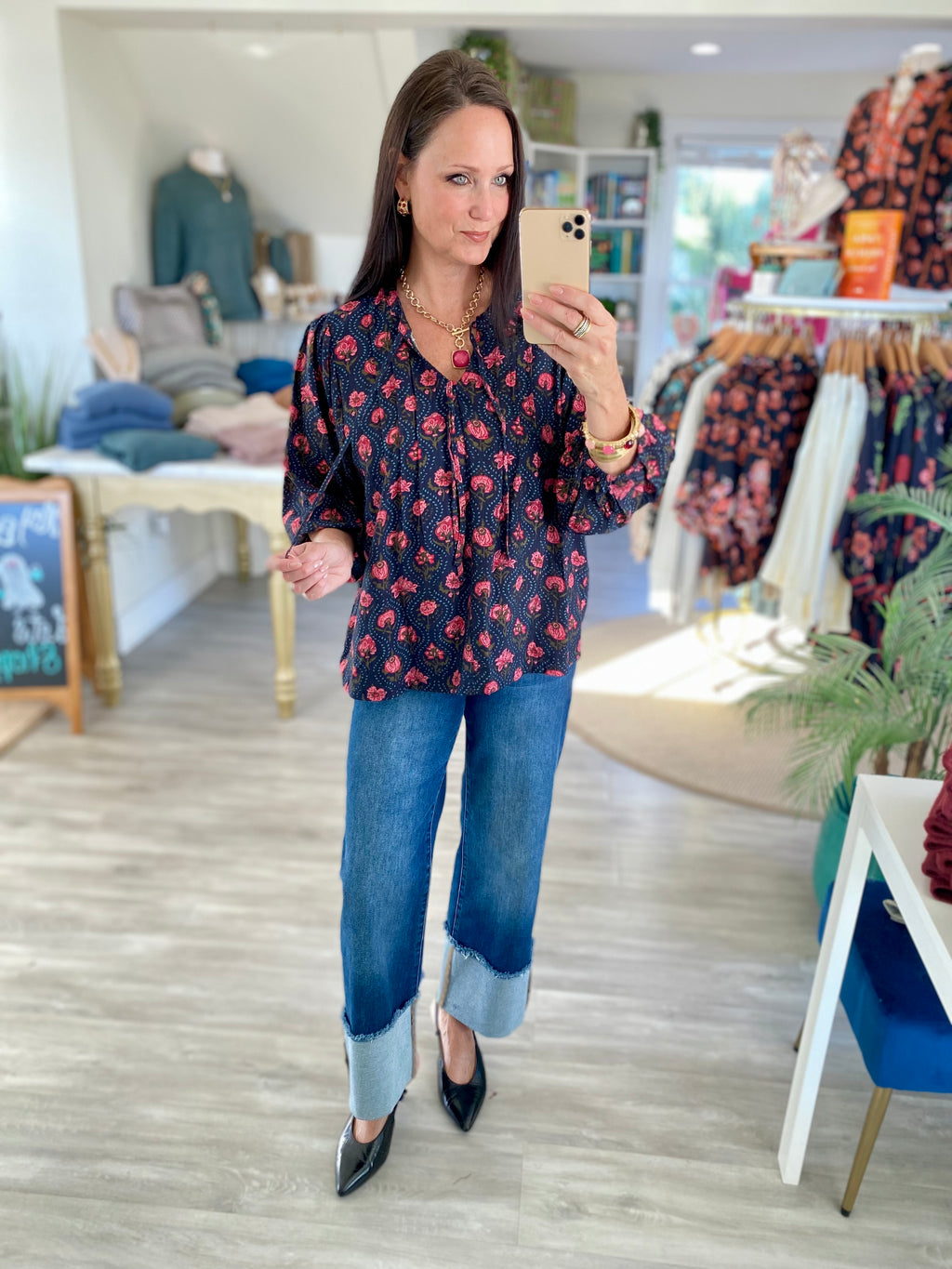 Floral Print Blouse with Front Tie Detail