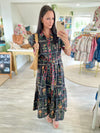 Vintage Botanical Print Button Down Midi Dress