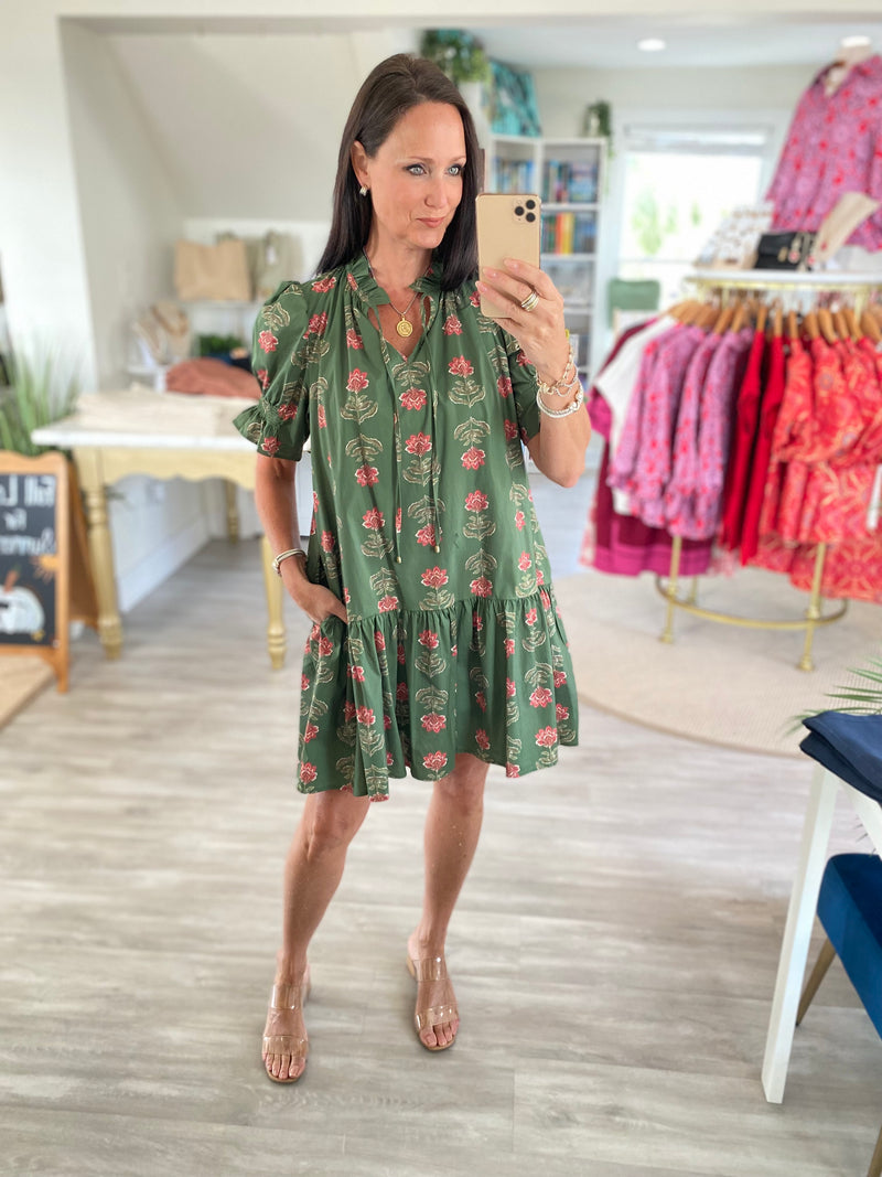 Floral Print Smocked  Short Sleeve Mini Dress
