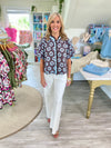 Floral Print Ruffle Button Front Top