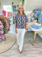 Floral Print Ruffle Button Front Top