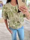 Contrast Band Detailed Floral Embroidery Top