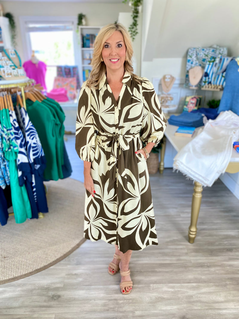 Two Tone Abstract Print Shirt Dress